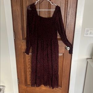 Nine West Dark Red Long Sleeve Dress